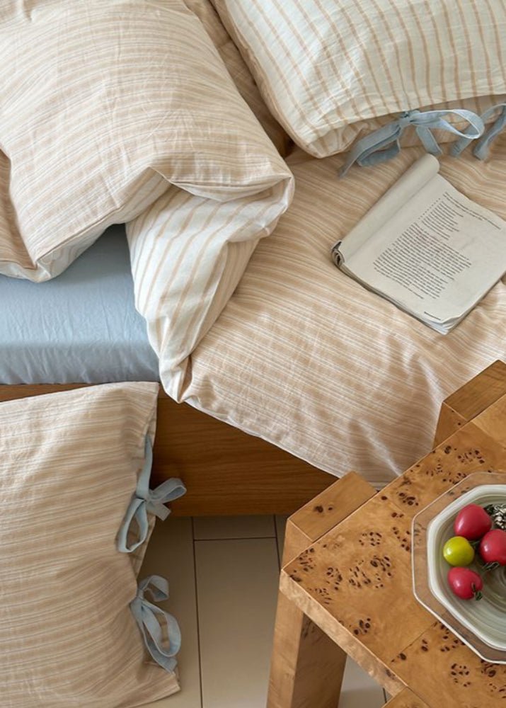 Josie Bow Tied Striped Bedding Set / Cream - Ever Lasting
