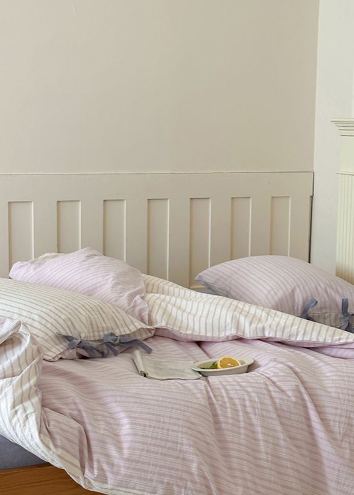 Josie Bow Tied Striped Bedding Set / Cream - Ever Lasting