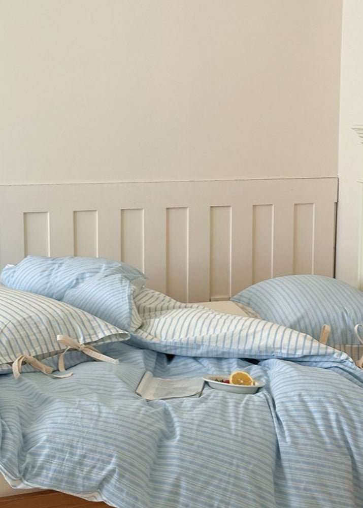Josie Bow Tied Striped Bedding Set / Cream - Ever Lasting