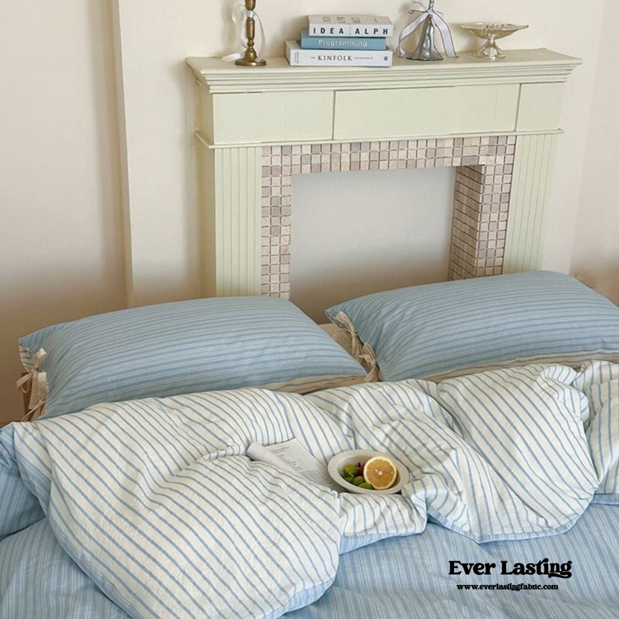 Josie Bow Tied Striped Bedding Set / Cream - Ever Lasting