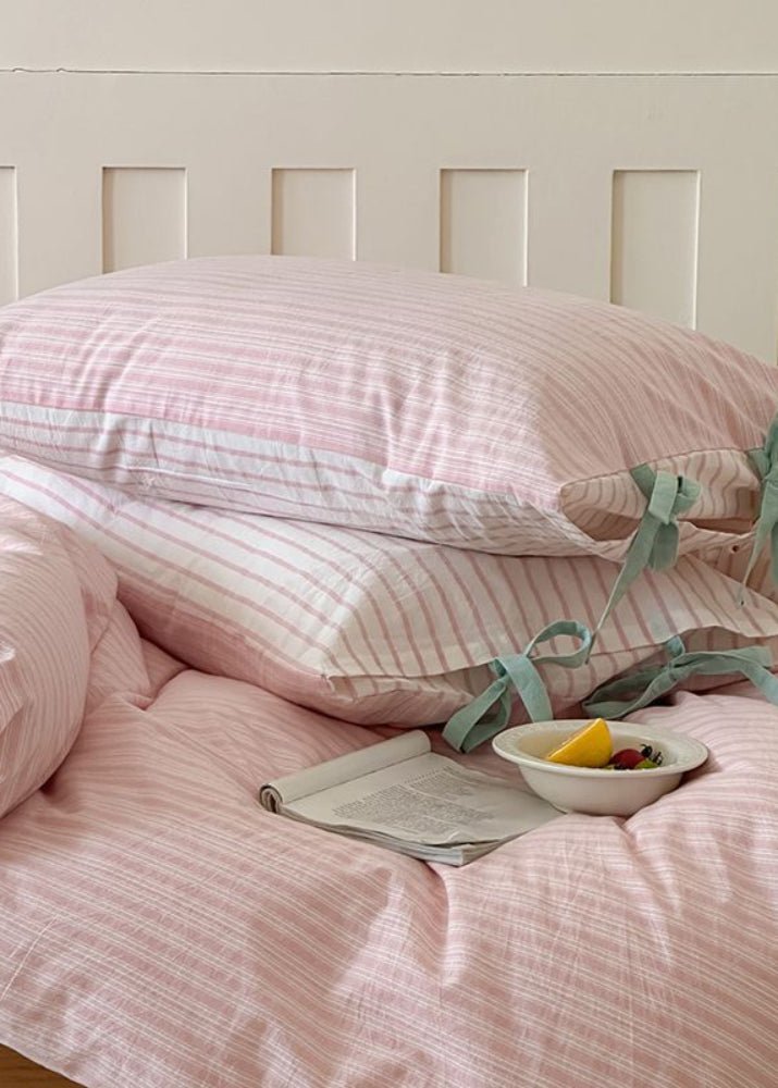 Josie Bow Tied Striped Bedding Set / Cream - Ever Lasting