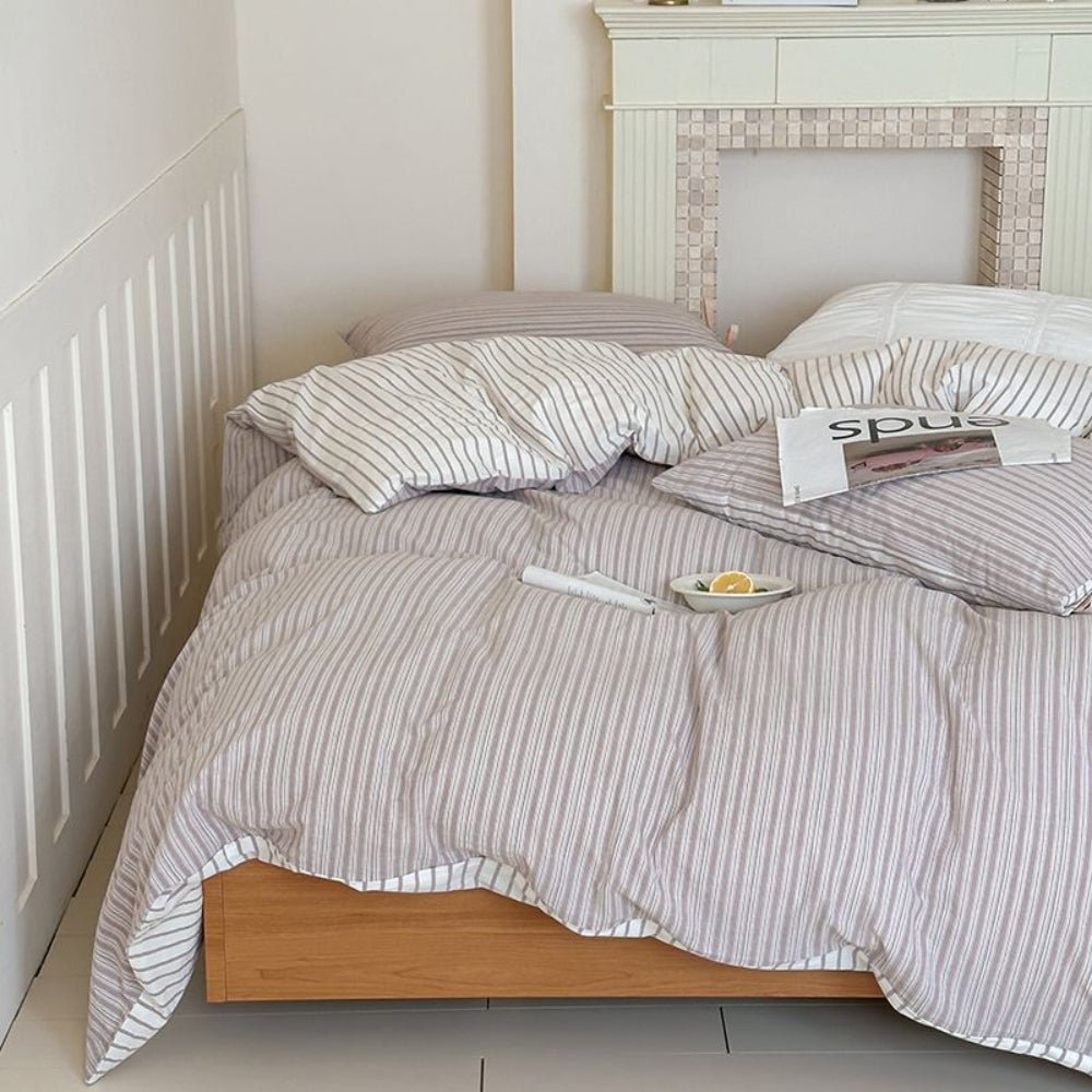 Josie Bow Tied Striped Bedding Set / Cream - Ever Lasting