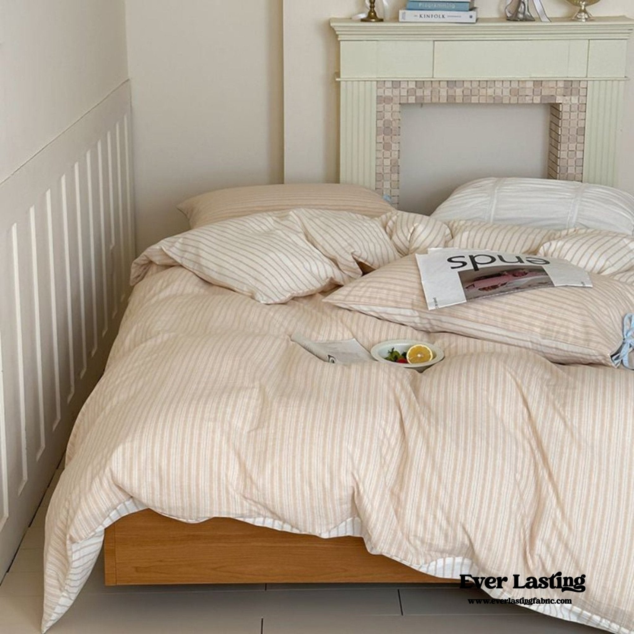 Josie Bow Tied Striped Bedding Set / Cream - Ever Lasting