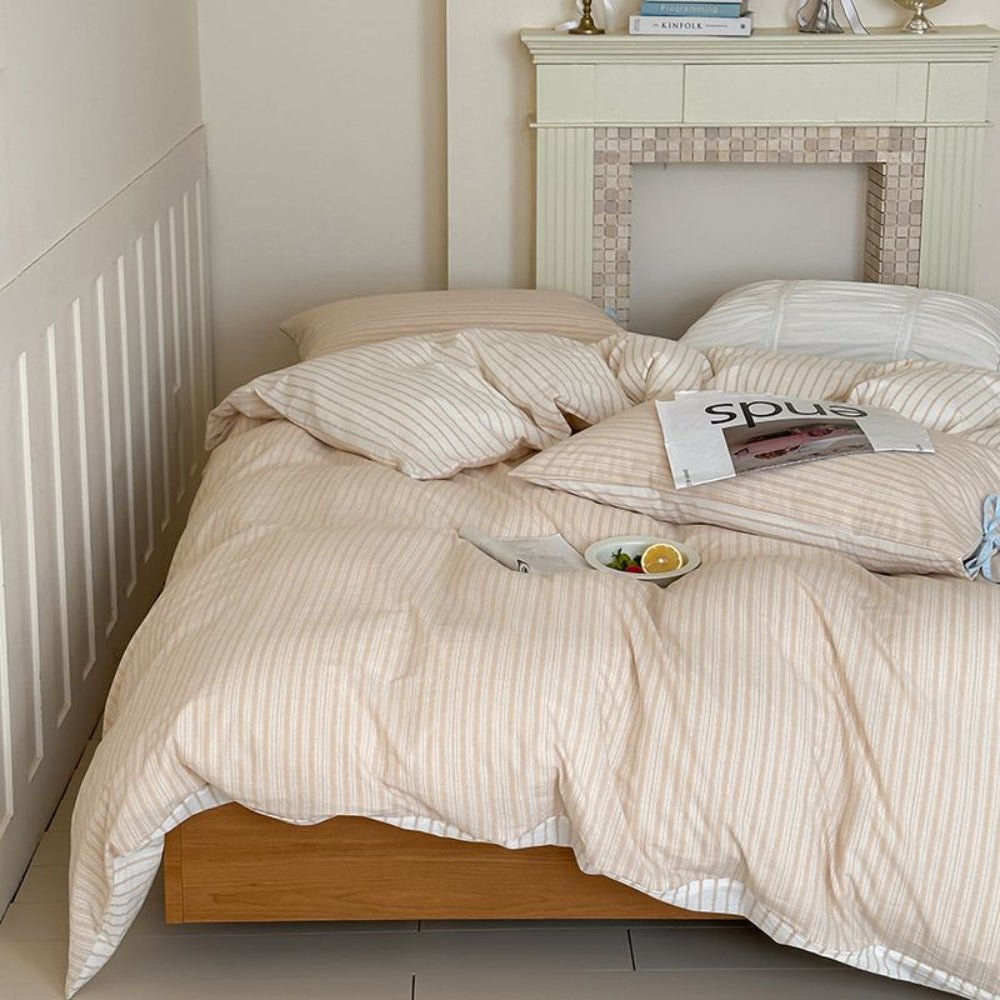 Josie Bow Tied Striped Bedding Set / Cream - Ever Lasting