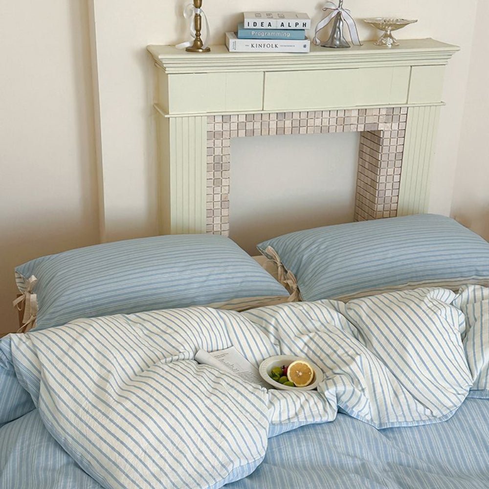 Josie Bow Tied Striped Bedding Set / Cream - Ever Lasting