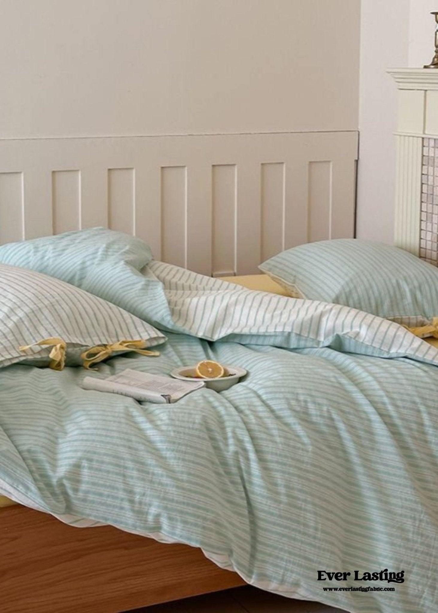 Josie Bow Tied Striped Bedding Set / Gray - Ever Lasting