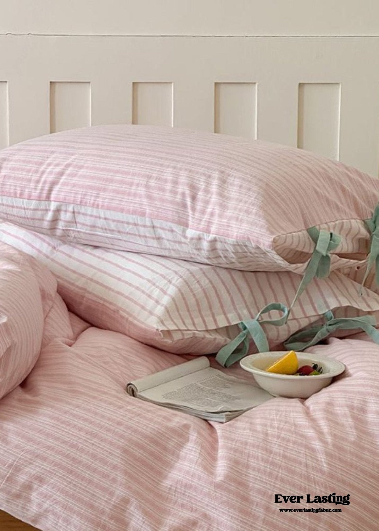 Josie Bow Tied Striped Bedding Set / Pink - Ever Lasting
