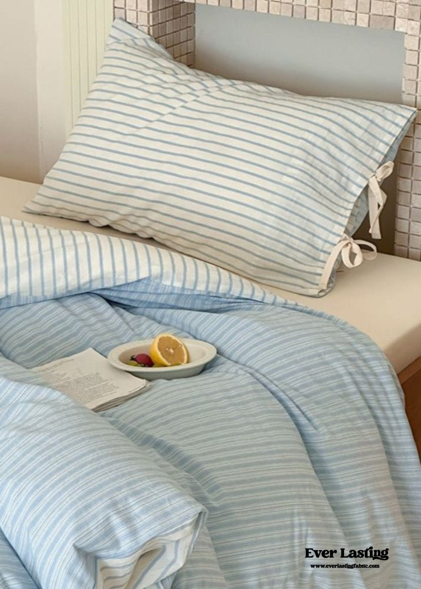 Josie Bow Tied Striped Bedding Set / Purple - Ever Lasting