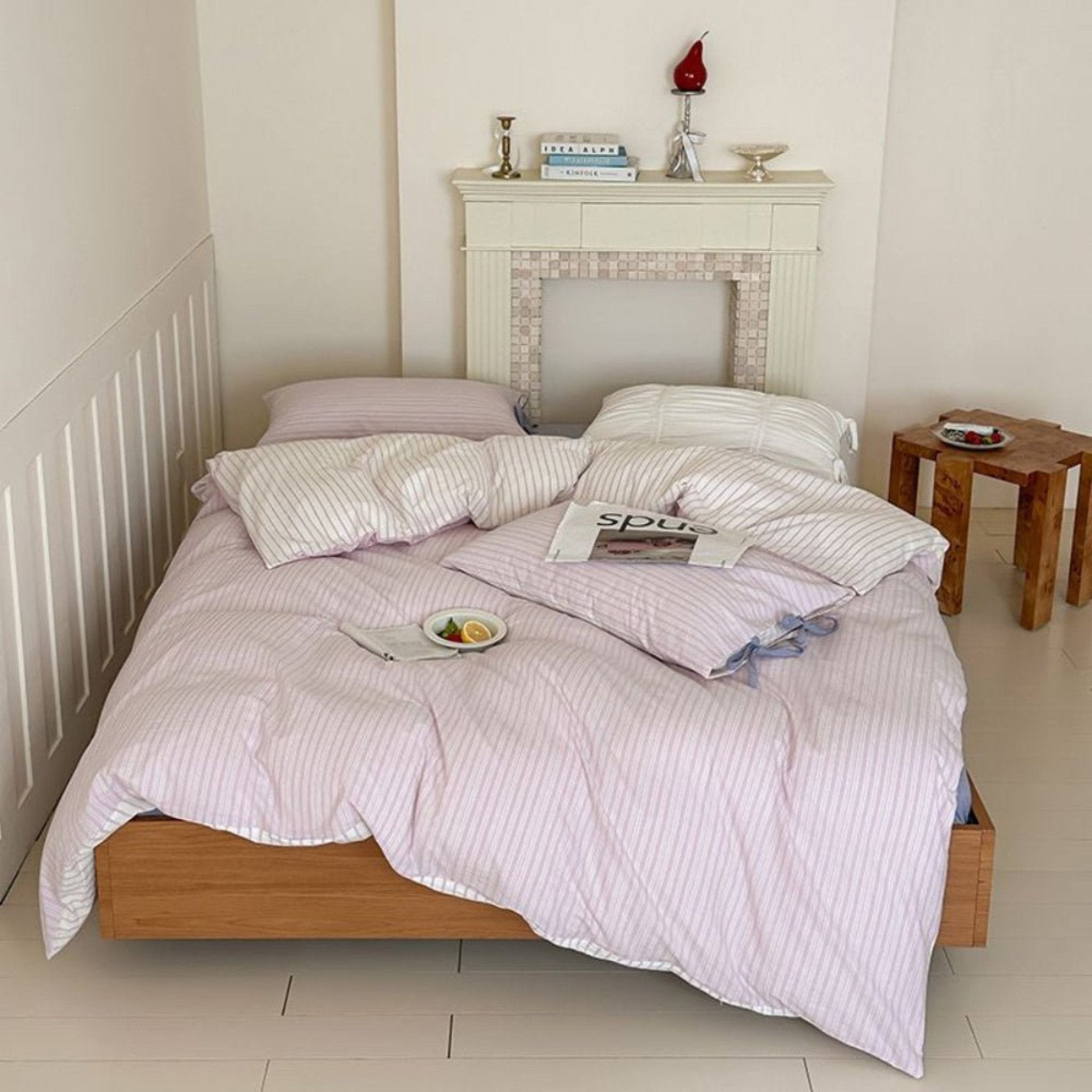 Josie Bow Tied Striped Bedding Set / Purple - Ever Lasting