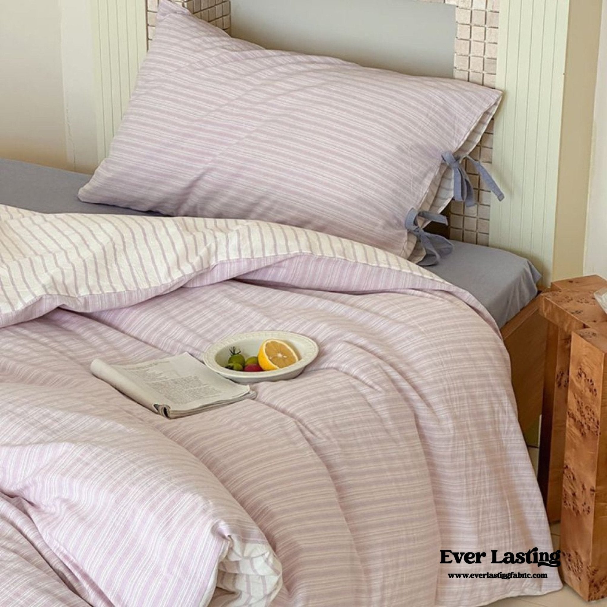 Josie Bow Tied Striped Bedding Set / Purple - Ever Lasting