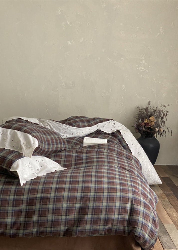 June Lace Double Gauze Gingham Bedding Set / Green - Ever Lasting