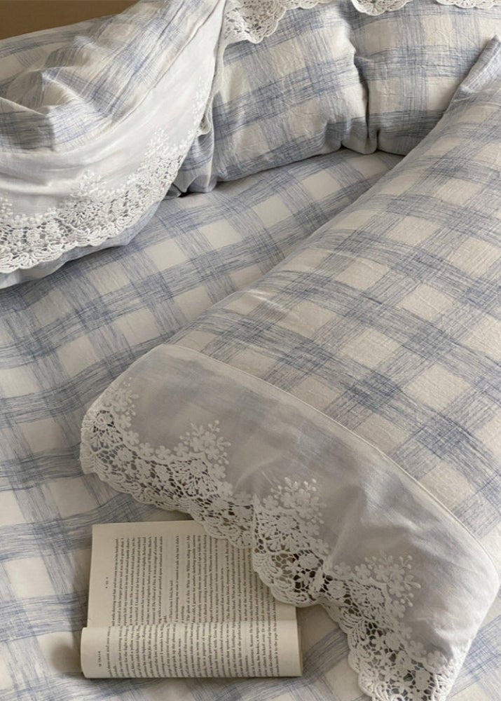 June Lace Double Gauze Gingham Bedding Set / Green - Ever Lasting
