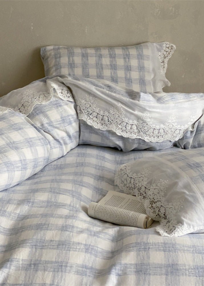 June Lace Double Gauze Gingham Bedding Set / Green - Ever Lasting