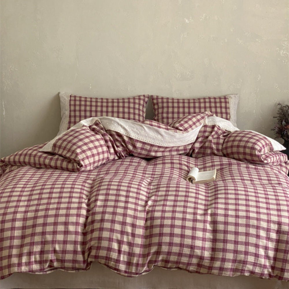 June Lace Double Gauze Gingham Bedding Set / Green - Ever Lasting
