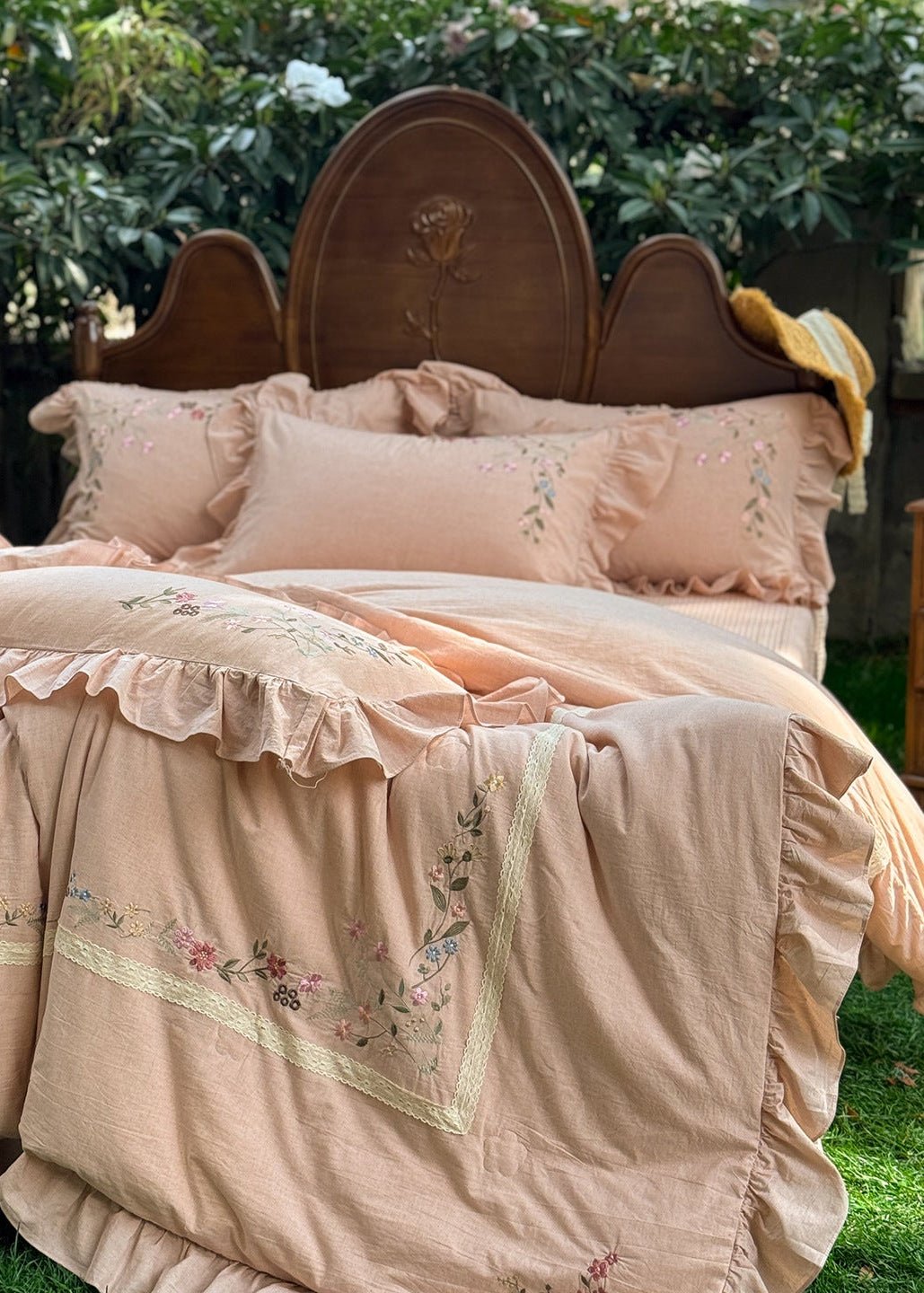 -Ever Lasting - Kennedy Floral Lace Bedding Set / Beige -Bedding Set -Ever Lasting