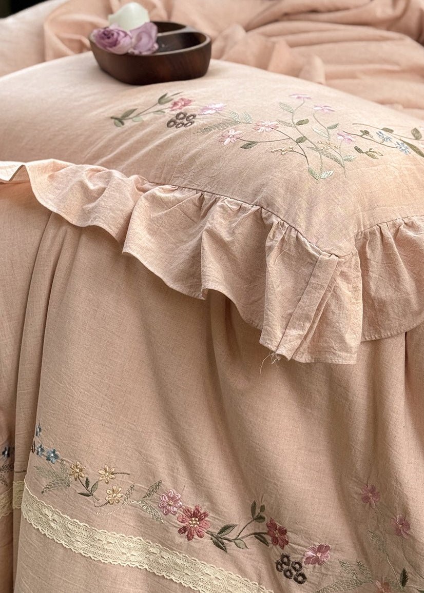 -Ever Lasting - Kennedy Floral Lace Bedding Set / Beige -Bedding Set -Ever Lasting