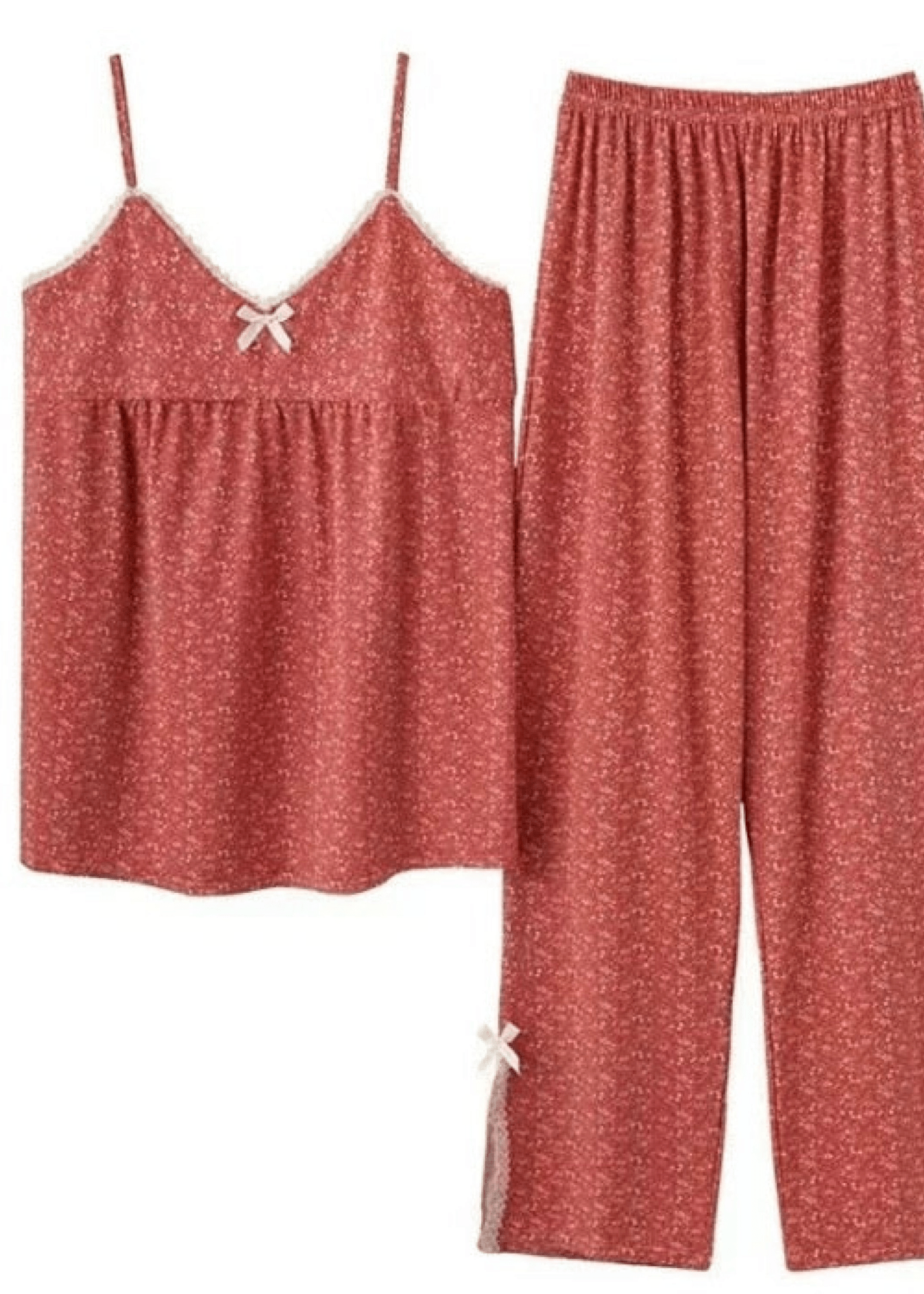 Lace Floral Cotton Tank and Pants Pajama Set / Red - Ever Lasting