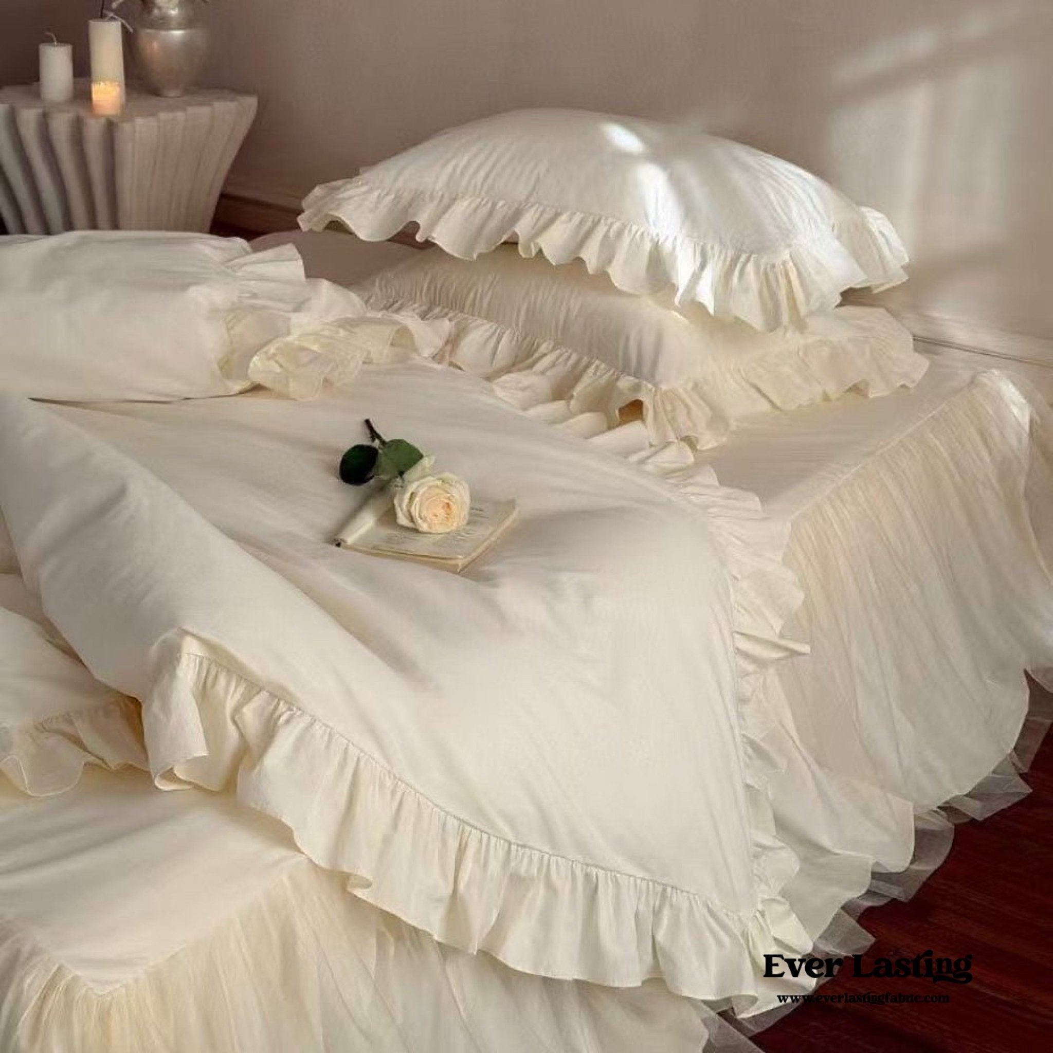 Lacey Lace Ruffle Washed Cotton Bedding Bundle - Ever Lasting