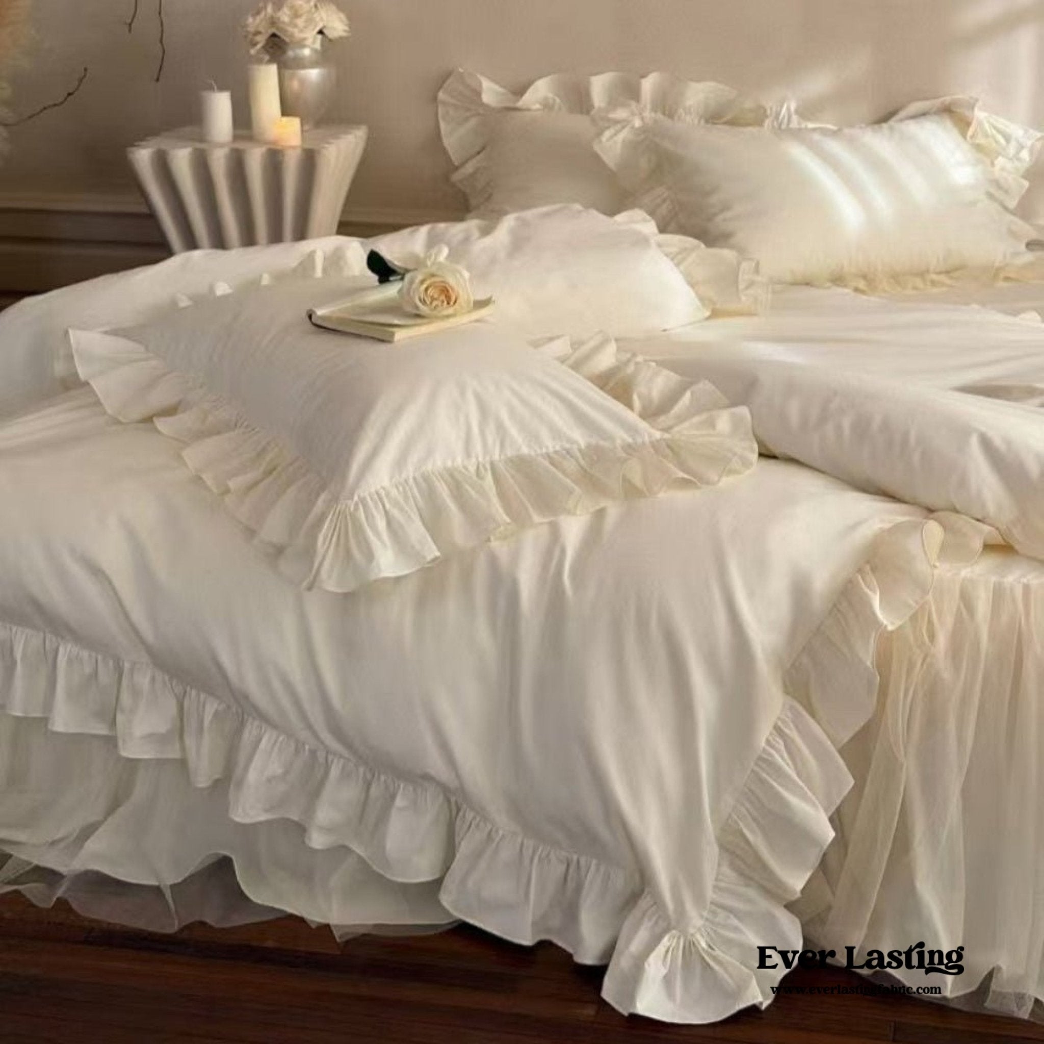 Lacey Lace Ruffle Washed Cotton Bedding Bundle - Ever Lasting