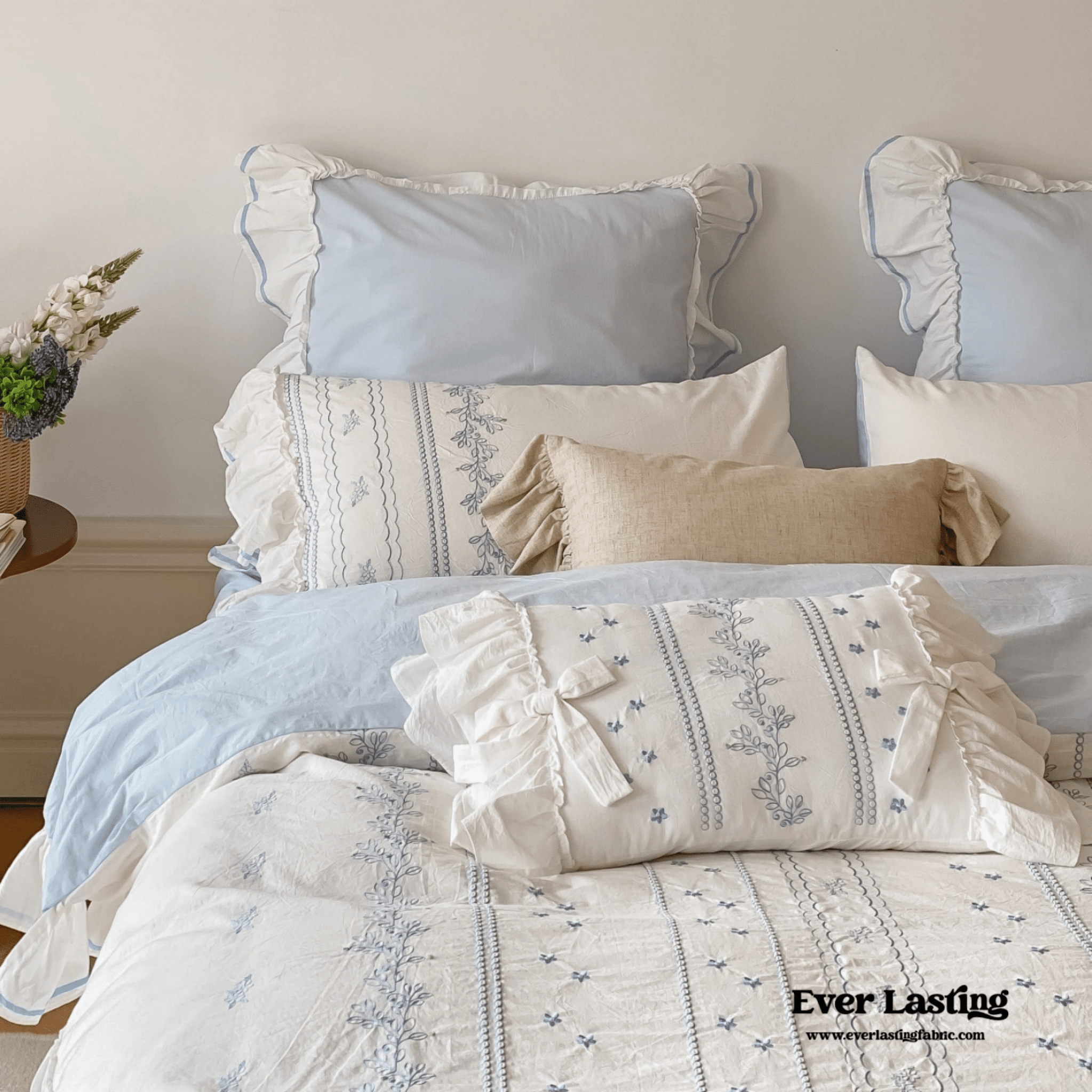 Large Blue Ruffle Square Pillowcase - Ever Lasting
