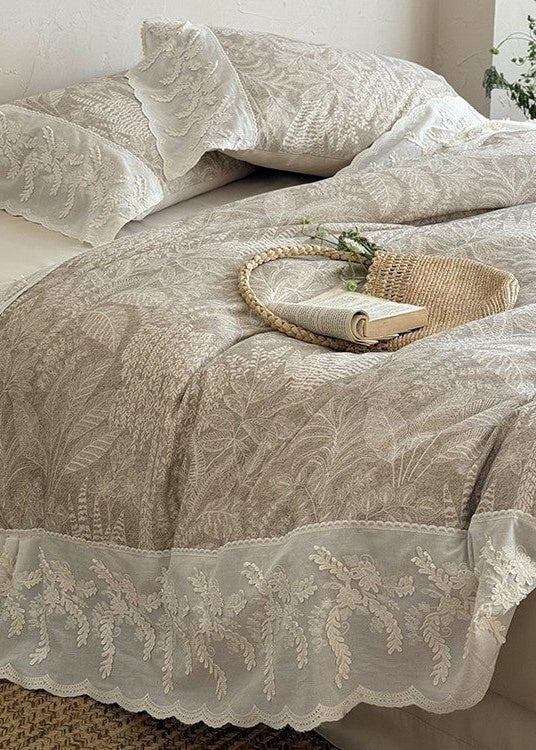 - Ever Lasting - Lena Ruffle Lace Embroidered Bedding Set / Beige - Bedding Set - Ever Lasting