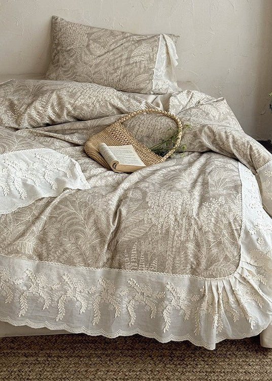 - Ever Lasting - Lena Ruffle Lace Embroidered Bedding Set / Beige - Bedding Set - Ever Lasting