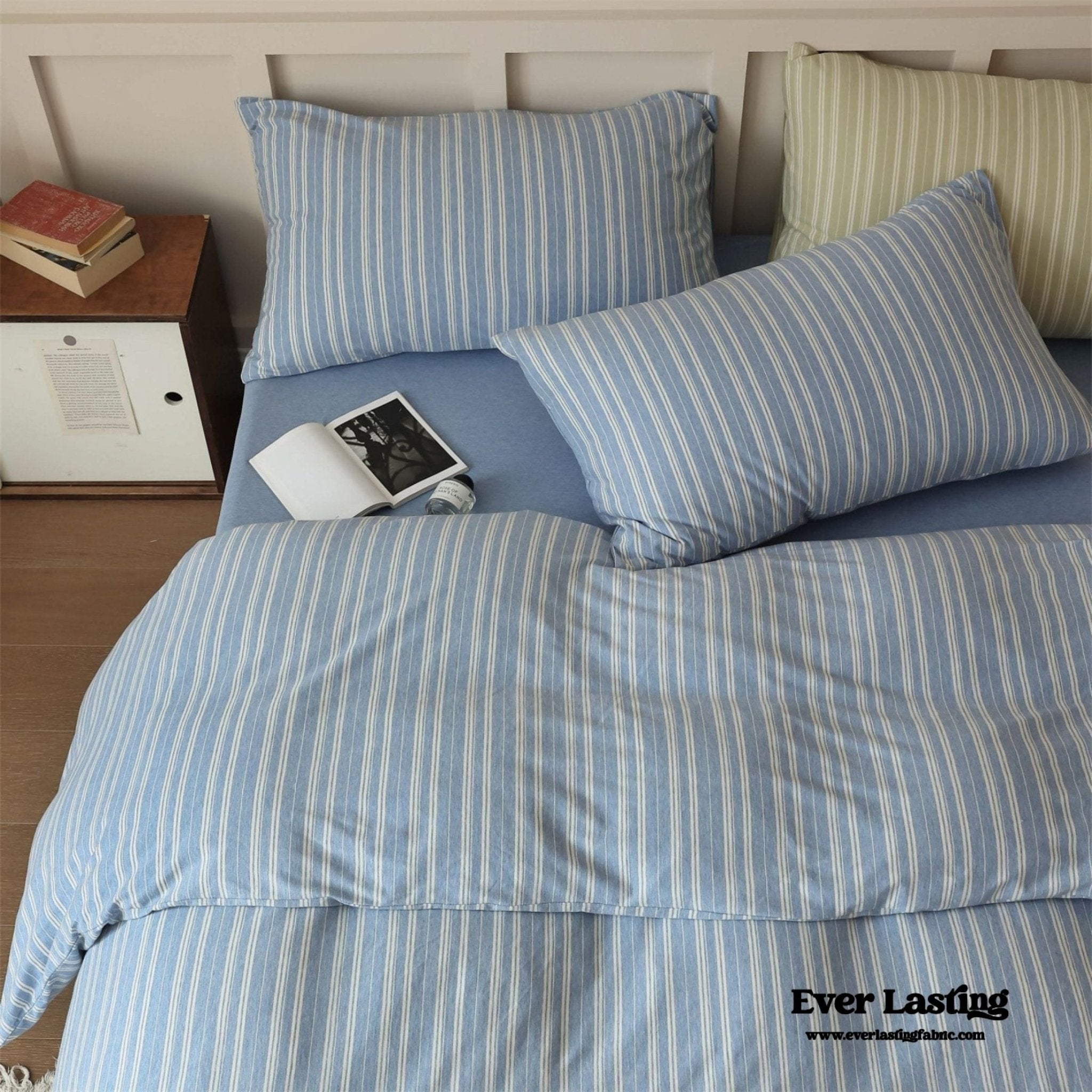 Leo Striped Jersey Knit Cotton Bedding Set / Blue - Ever Lasting
