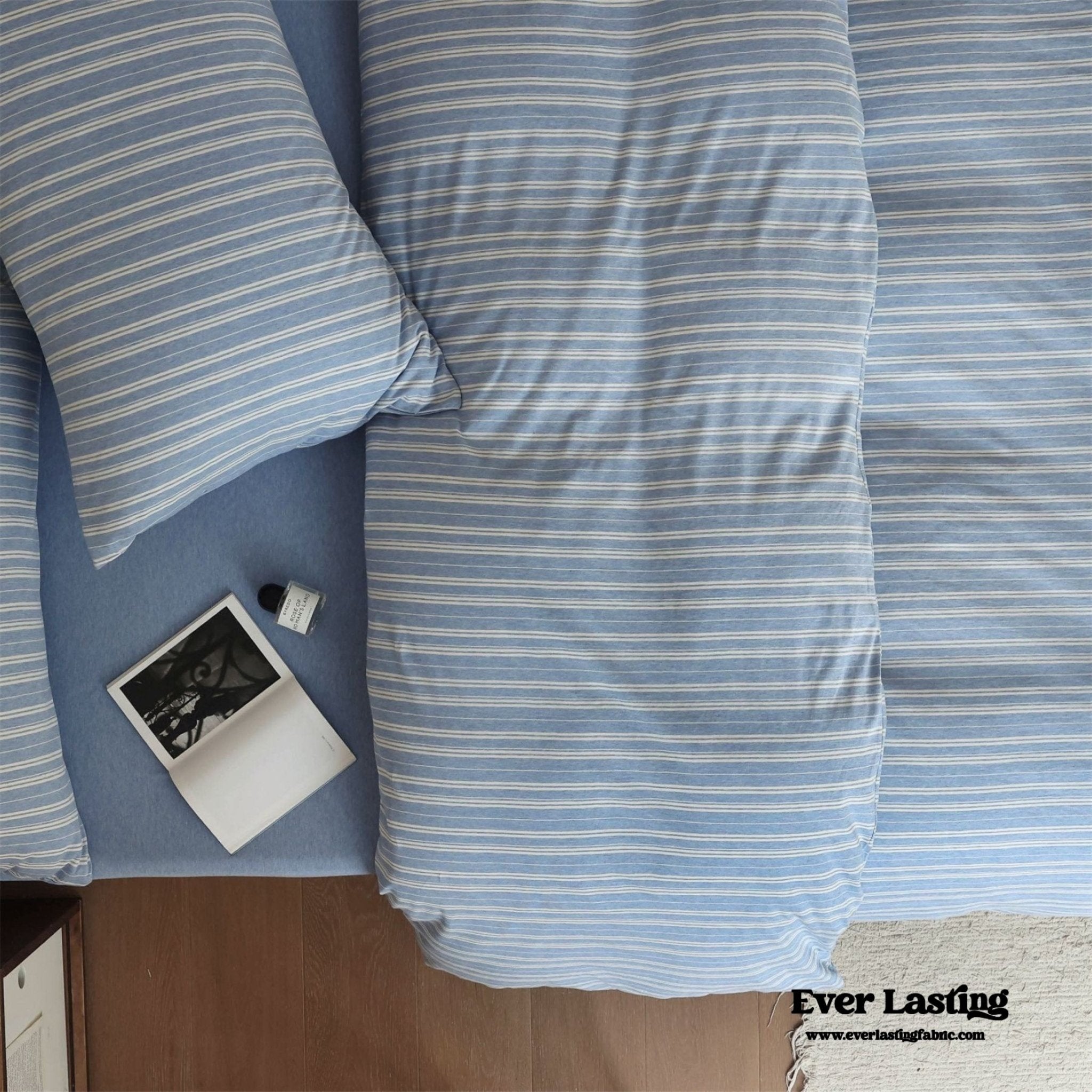 Leo Striped Jersey Knit Cotton Bedding Set / Blue - Ever Lasting
