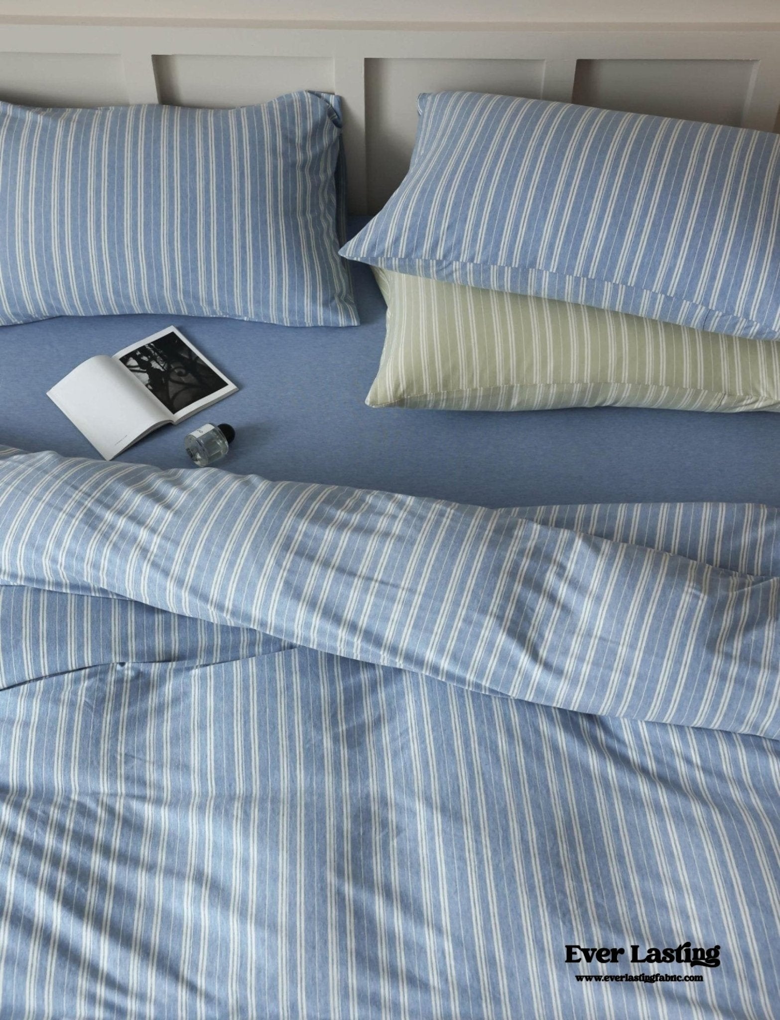 Leo Striped Jersey Knit Cotton Bedding Set / Blue - Ever Lasting