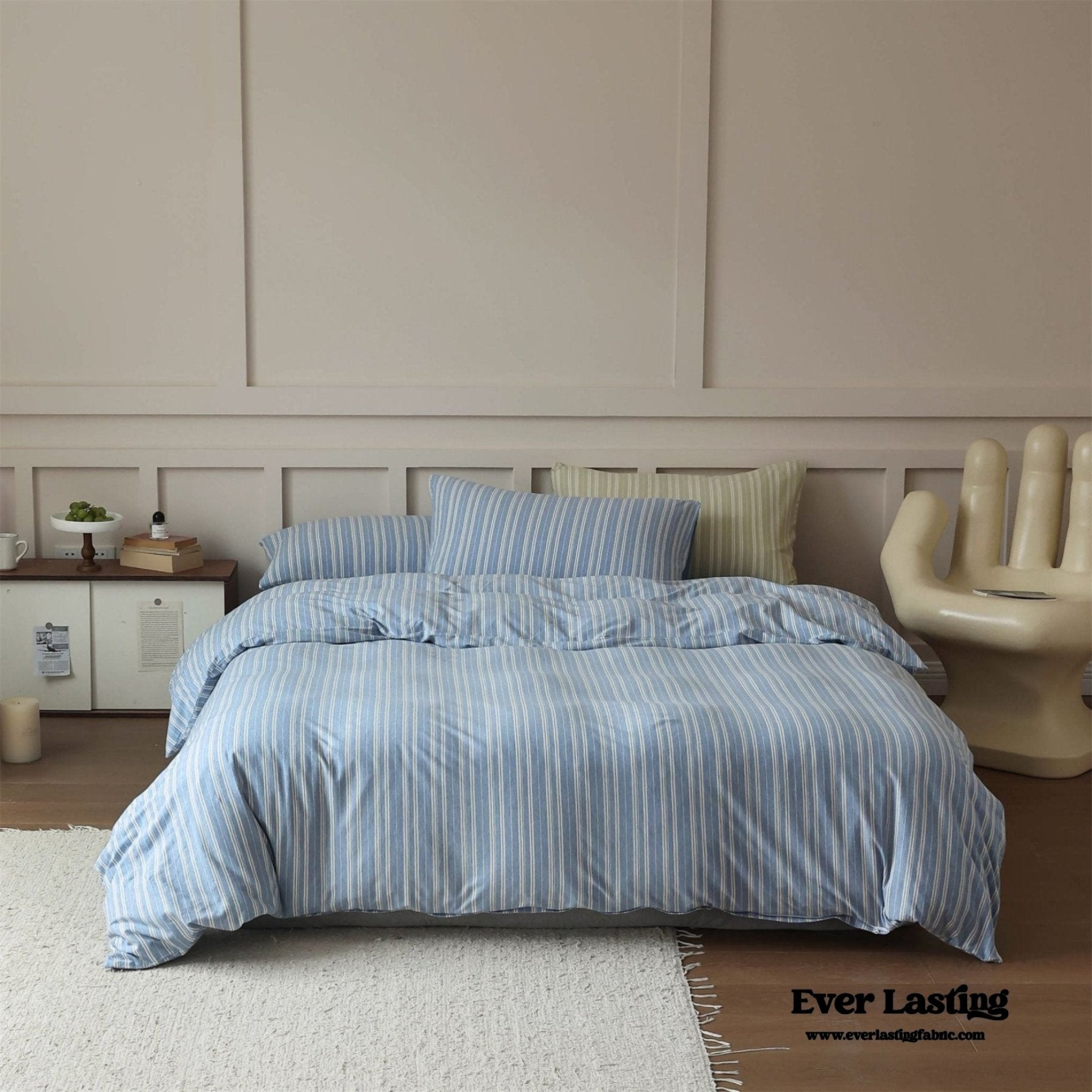 Leo Striped Jersey Knit Cotton Bedding Set / Blue - Ever Lasting