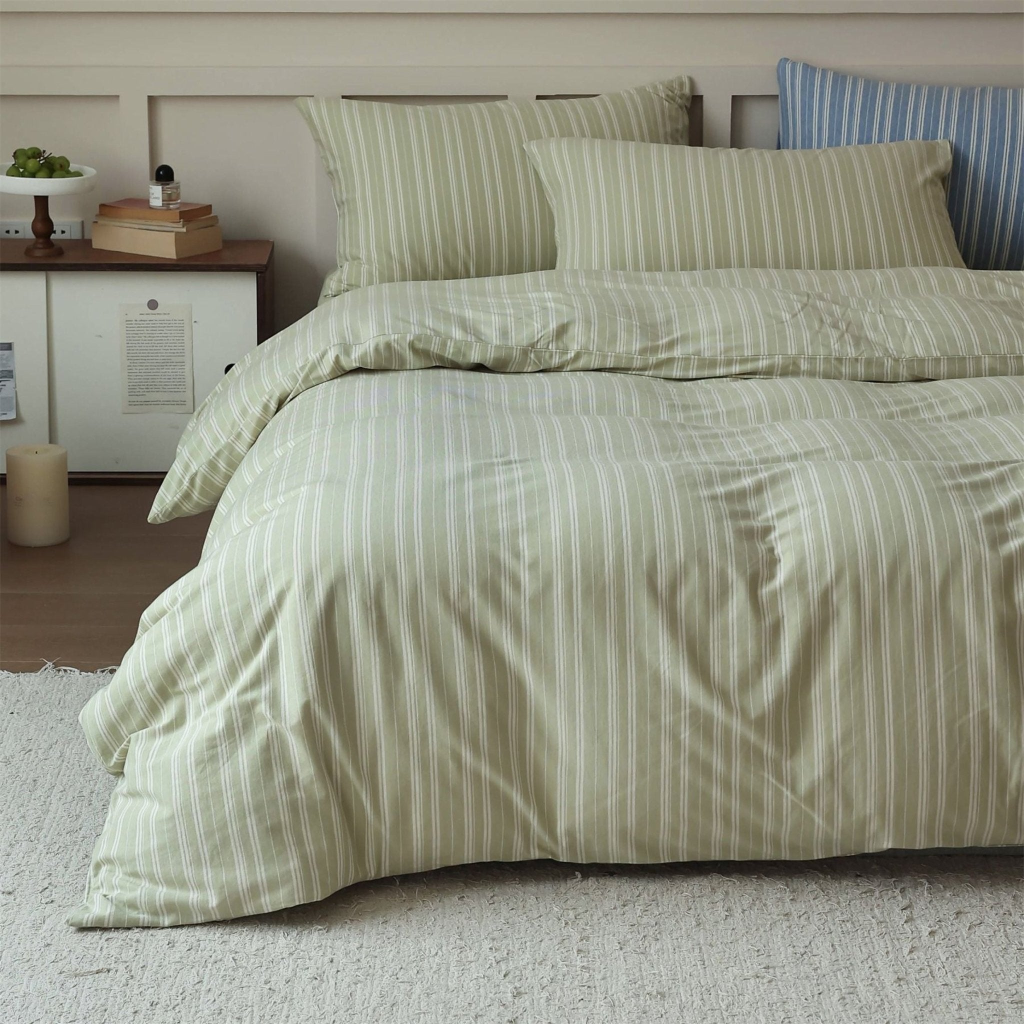 Leo Striped Jersey Knit Cotton Bedding Set / Green - Ever Lasting