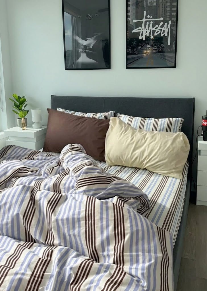 - Ever Lasting - Liam Striped Bedding Set / Beige - Bedding Set - Ever Lasting