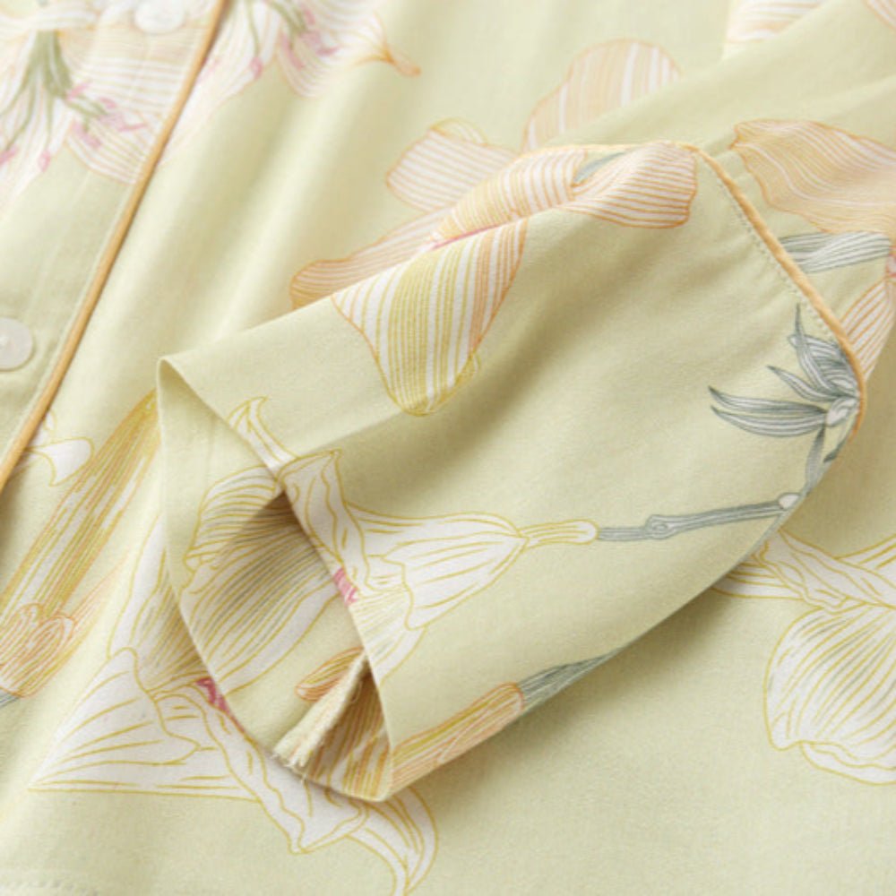 Lillian Lapel Collar & Button Front Floral Pajama Set / Long - Sleeve & Long - Pant - Ever Lasting