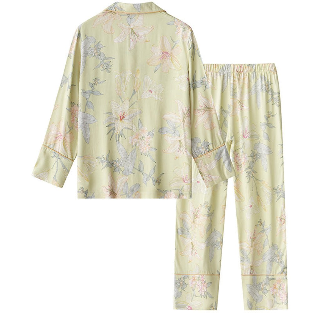 Lillian Lapel Collar & Button Front Floral Pajama Set / Long - Sleeve & Long - Pant - Ever Lasting