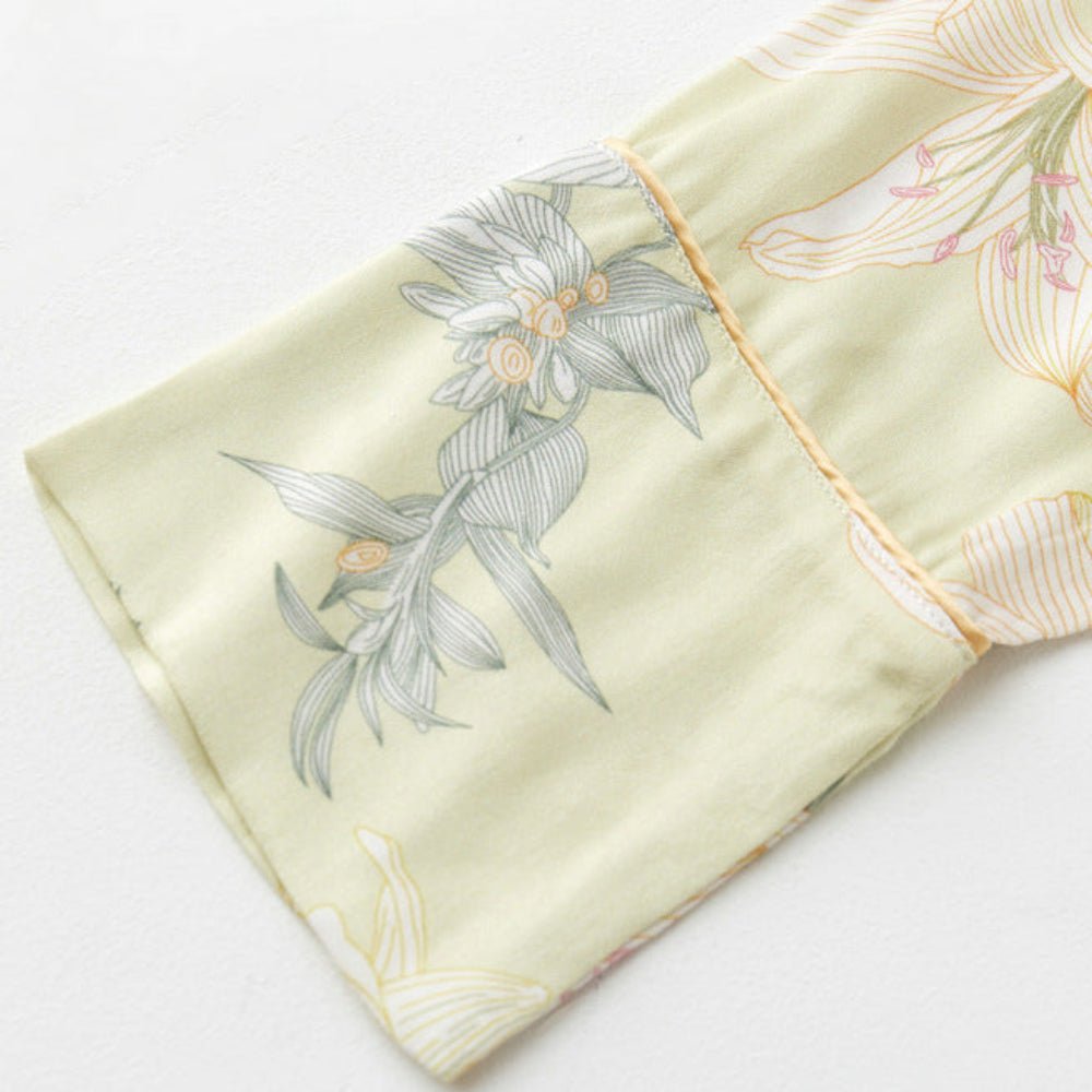 Lillian Lapel Collar & Button Front Floral Pajama Set / Long - Sleeve & Long - Pant - Ever Lasting