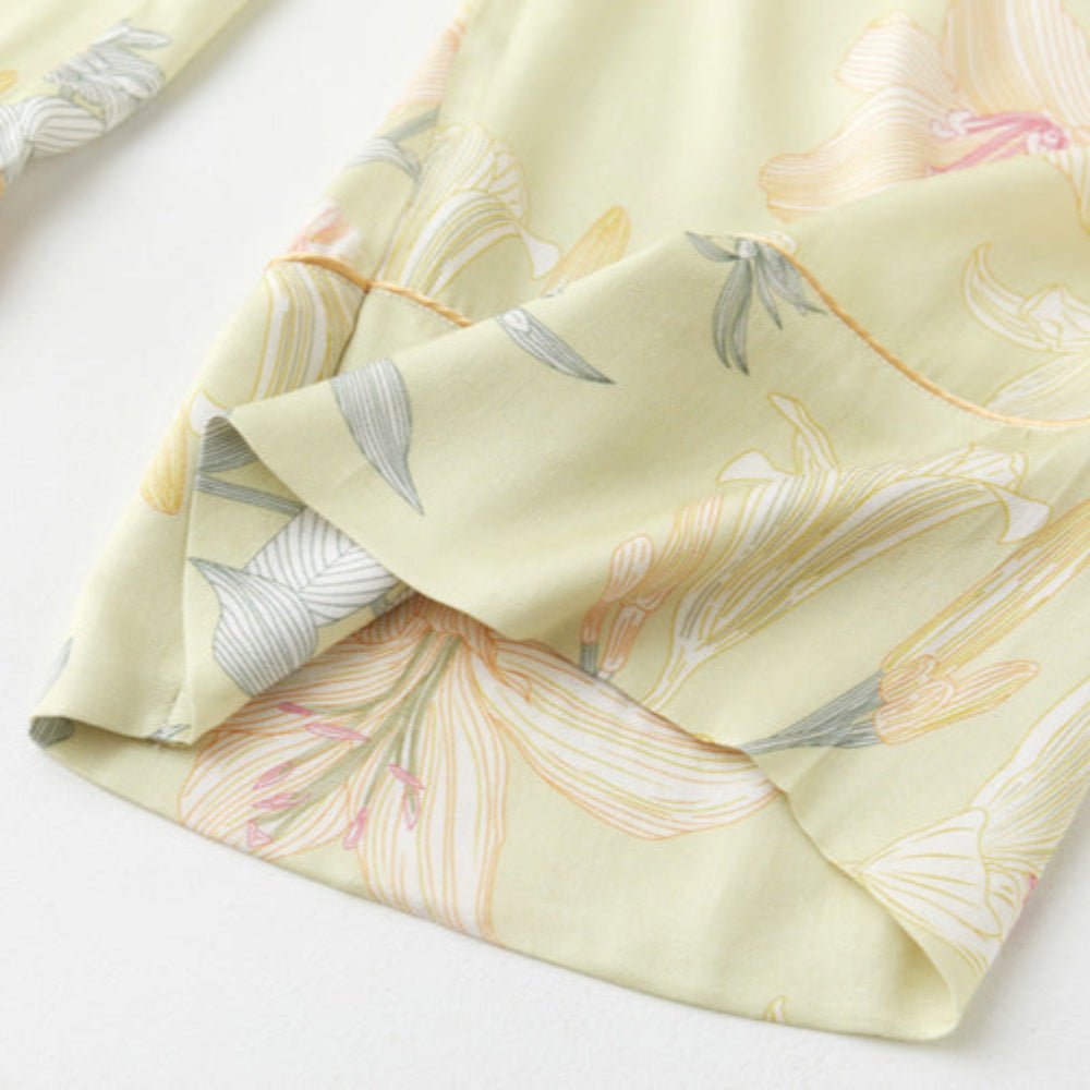 Lillian Lapel Collar & Button Front Floral Pajama Set / Long - Sleeve & Long - Pant - Ever Lasting