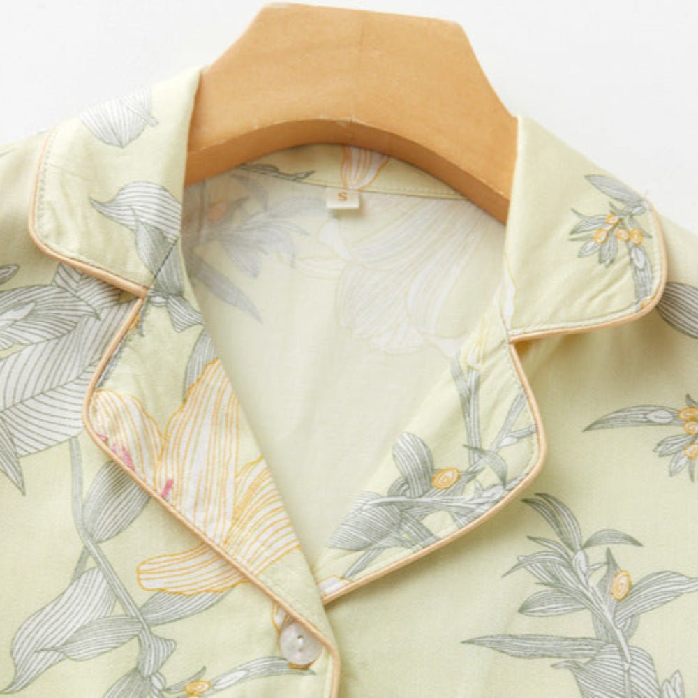 Lillian Lapel Collar & Button Front Floral Pajama Set / Long - Sleeve & Long - Pant - Ever Lasting