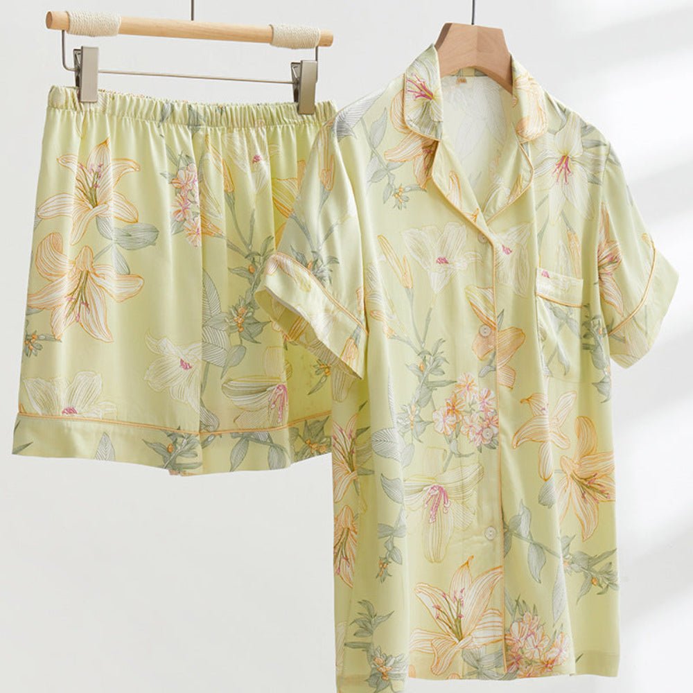 Lillian Lapel Collar & Button Front Floral Pajama Set / Long - Sleeve & Long - Pant - Ever Lasting