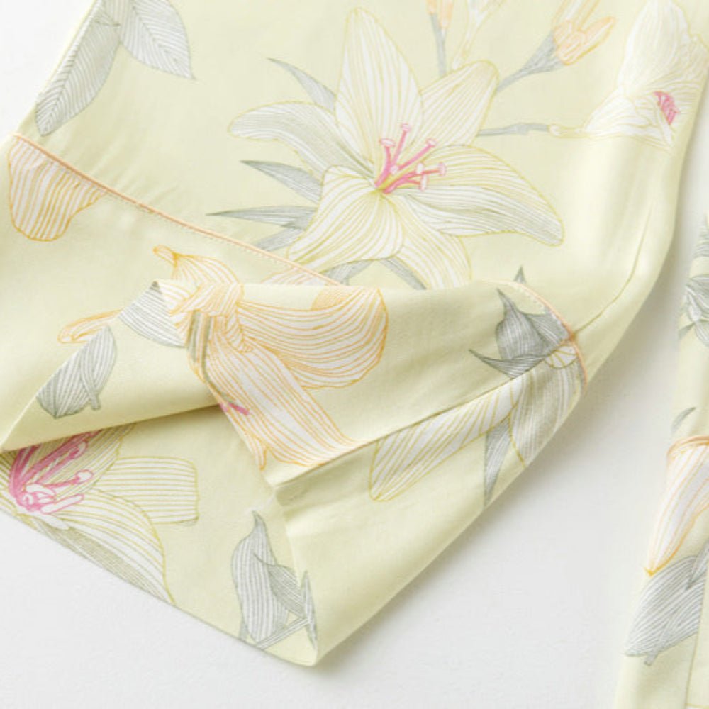 Lillian Lapel Collar & Button Front Floral Pajama Set / Long - Sleeve & Long - Pant - Ever Lasting