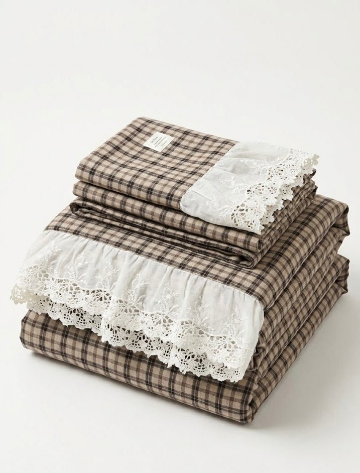 - Ever Lasting - Lilliana Gingham Ruffle Lace Bedding Set / Gray - Bedding Set - Ever Lasting
