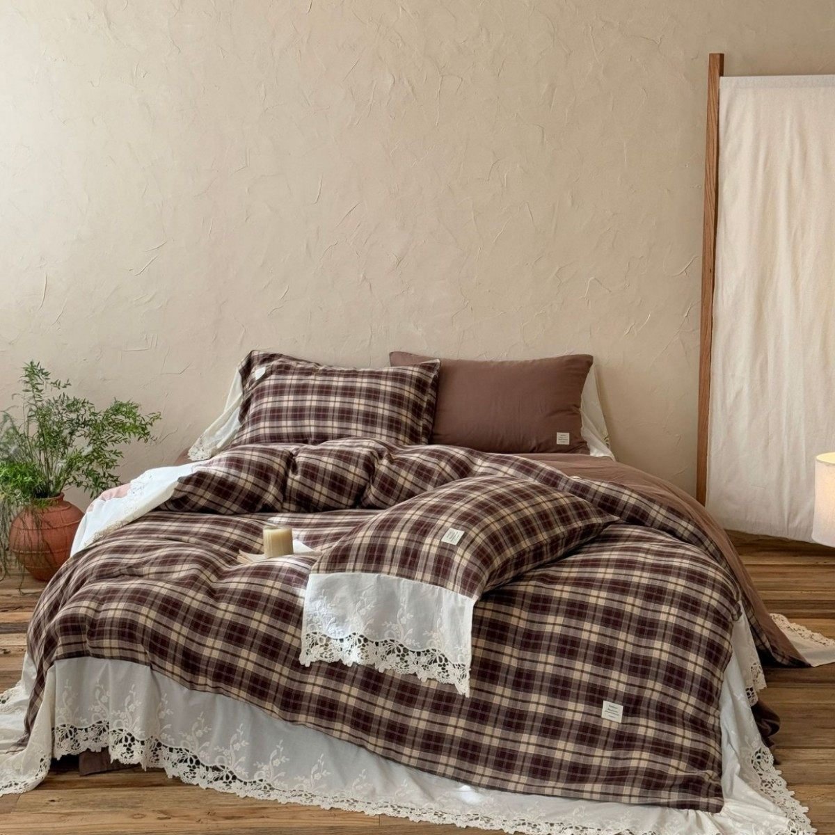 - Ever Lasting - Lilliana Gingham Ruffle Lace Bedding Set / Green - Bedding Set - Ever Lasting