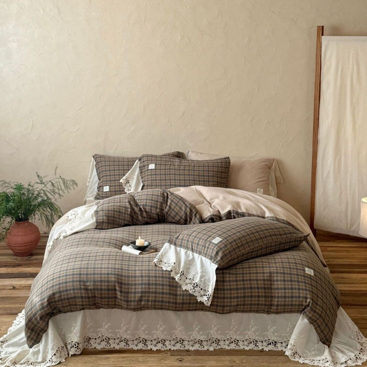 - Ever Lasting - Lilliana Gingham Ruffle Lace Bedding Set / Green - Bedding Set - Ever Lasting