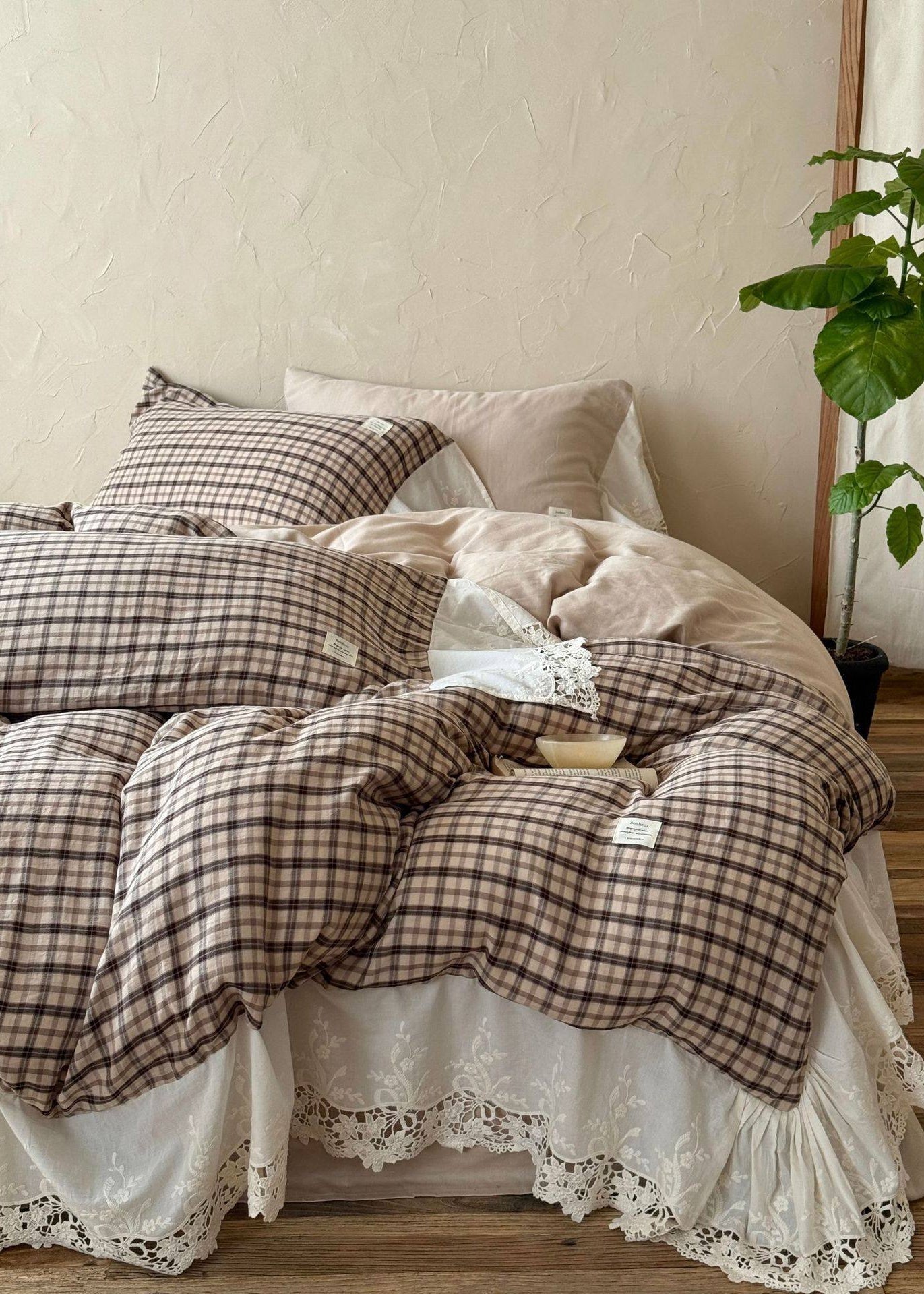 - Ever Lasting - Lilliana Gingham Ruffle Lace Bedding Set / Green - Bedding Set - Ever Lasting