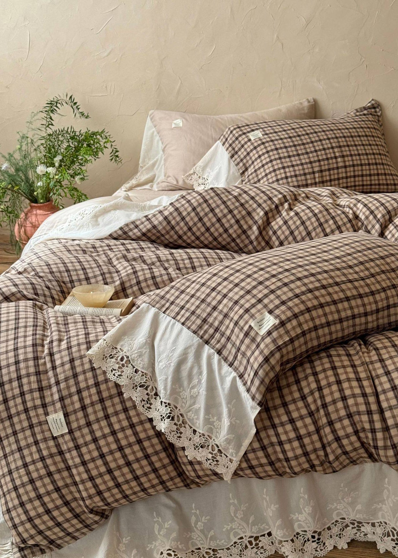 - Ever Lasting - Lilliana Gingham Ruffle Lace Bedding Set / Green - Bedding Set - Ever Lasting