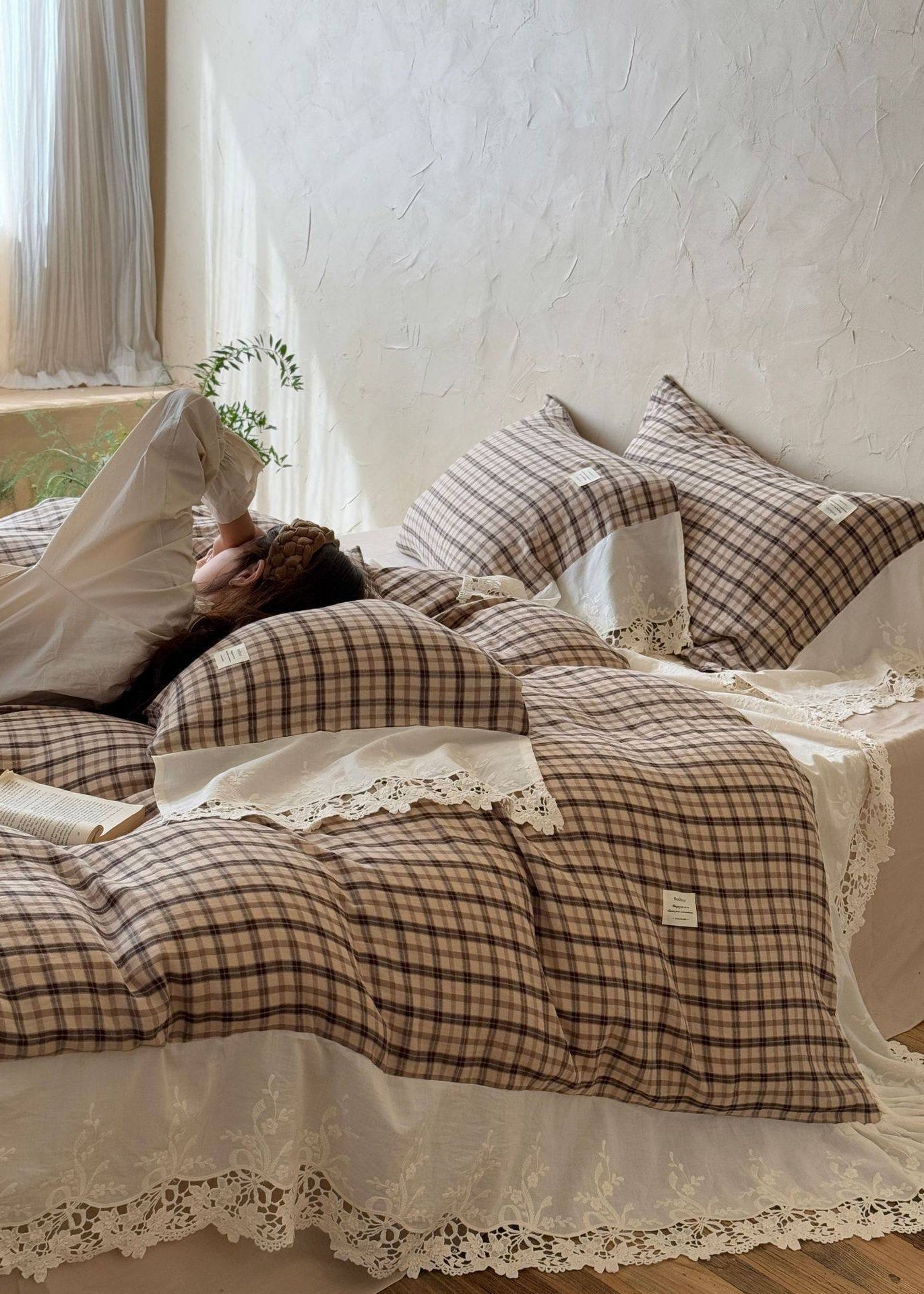 - Ever Lasting - Lilliana Gingham Ruffle Lace Bedding Set / Green - Bedding Set - Ever Lasting