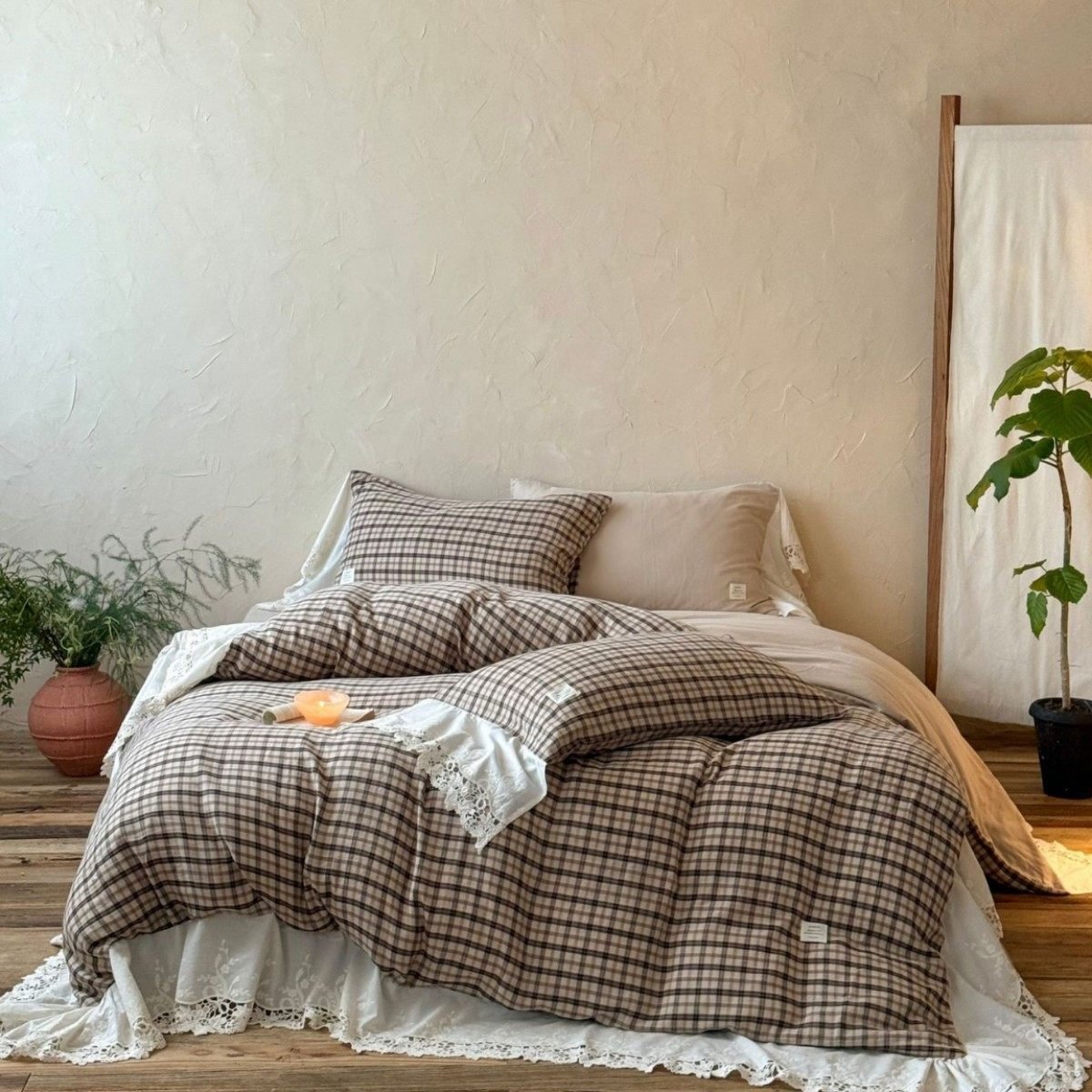 - Ever Lasting - Lilliana Gingham Ruffle Lace Bedding Set / Green - Bedding Set - Ever Lasting