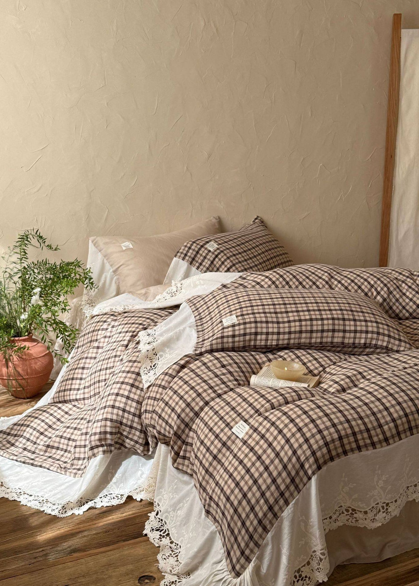 - Ever Lasting - Lilliana Gingham Ruffle Lace Bedding Set / Green - Bedding Set - Ever Lasting