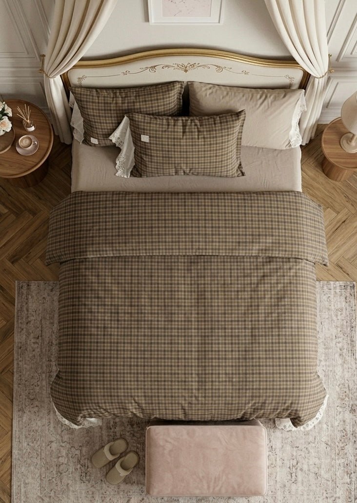 - Ever Lasting - Lilliana Plaid Ruffle Lace Bedding Set / Green - Bedding Set - Ever Lasting