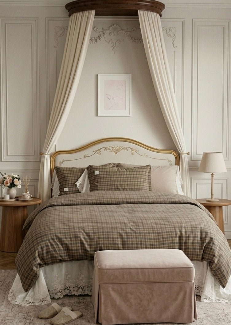 - Ever Lasting - Lilliana Plaid Ruffle Lace Bedding Set / Green - Bedding Set - Ever Lasting