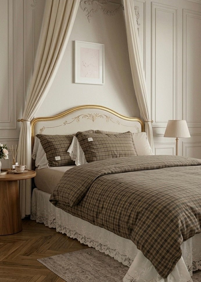 - Ever Lasting - Lilliana Plaid Ruffle Lace Bedding Set / Green - Bedding Set - Ever Lasting